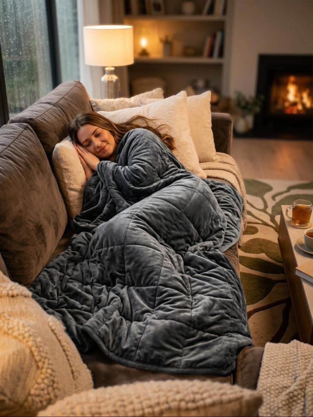 Plush Quilted Gray Throw Blanket - weighted